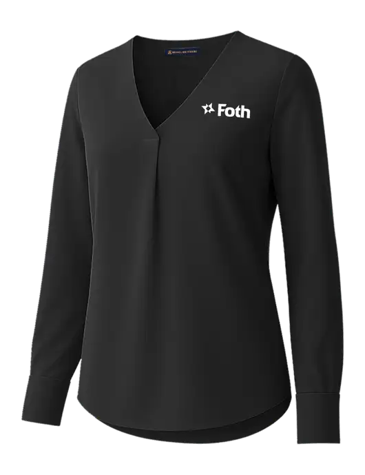Brooks Brothers Womens Black Open-Neck Satin Blouse  w/Foth Logo