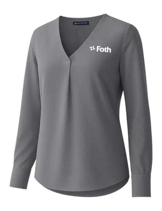 Brooks Brothers Womens Medium Grey Open-Neck Satin Blouse  w/Foth Logo
