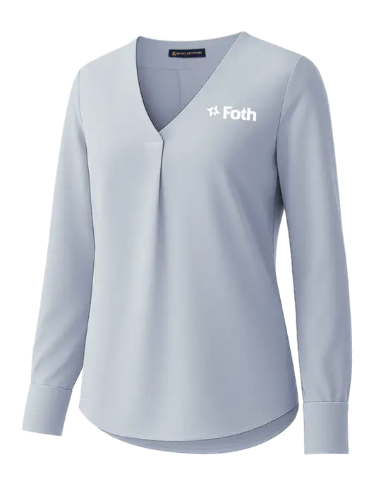 Brooks Brothers Womens Light Slate Blue Open-Neck Satin Blouse  w/Foth Logo