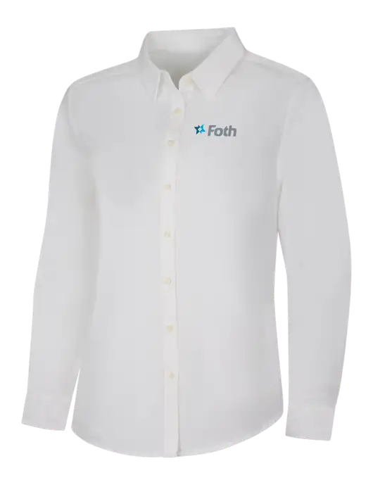 Womens White Long Sleeve Superpro React Twill Shirt w/Foth Logo