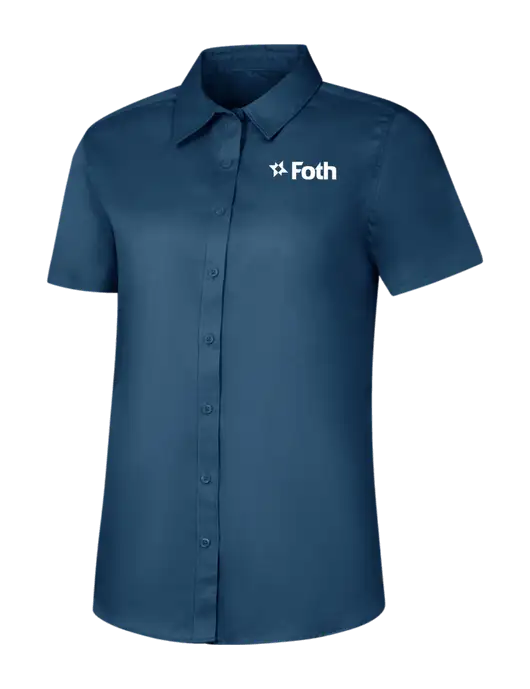Womens Light Navy Short Sleeve Superpro React Twill Shirt w/Foth Logo