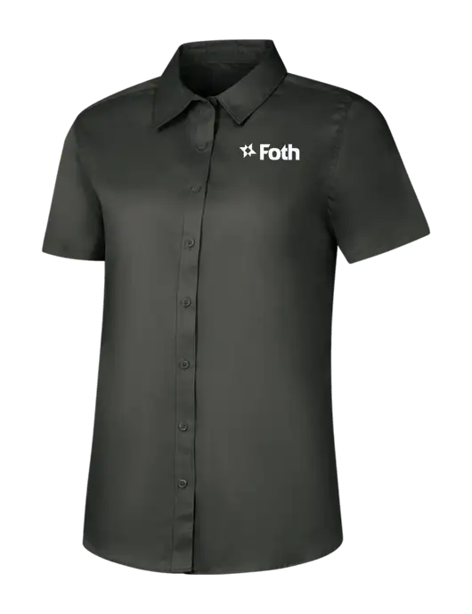 Womens Dark Grey Short Sleeve Superpro React Twill Shirt w/Foth Logo