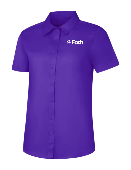 Womens Purple Short Sleeve Superpro React Twill Shirt w/Foth Logo