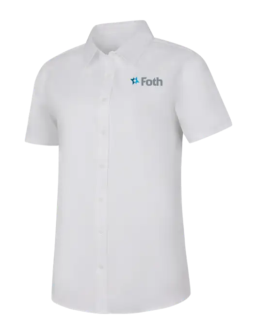 Womens White Short Sleeve Superpro React Twill Shirt w/Foth Logo