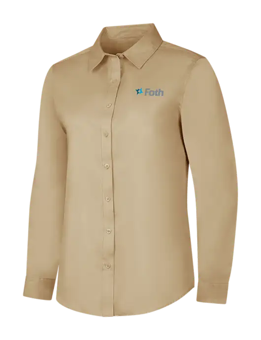 Dark Tan Womens Long Sleeve Superpro React Twill Shirt w/Foth Logo