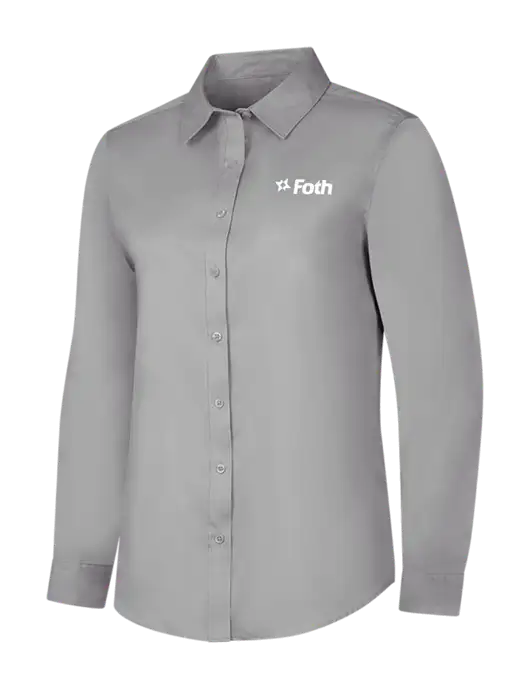 Light Grey Womens Long Sleeve Superpro React Twill Shirt w/Foth Logo