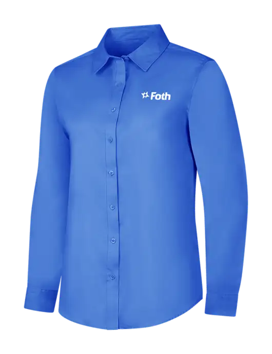 Dark Carolina Blue Womens Long Sleeve Superpro React Twill Shirt w/Foth Logo