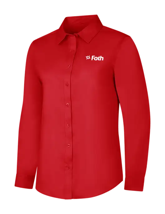 Red Womens Long Sleeve Superpro React Twill Shirt w/Foth Logo