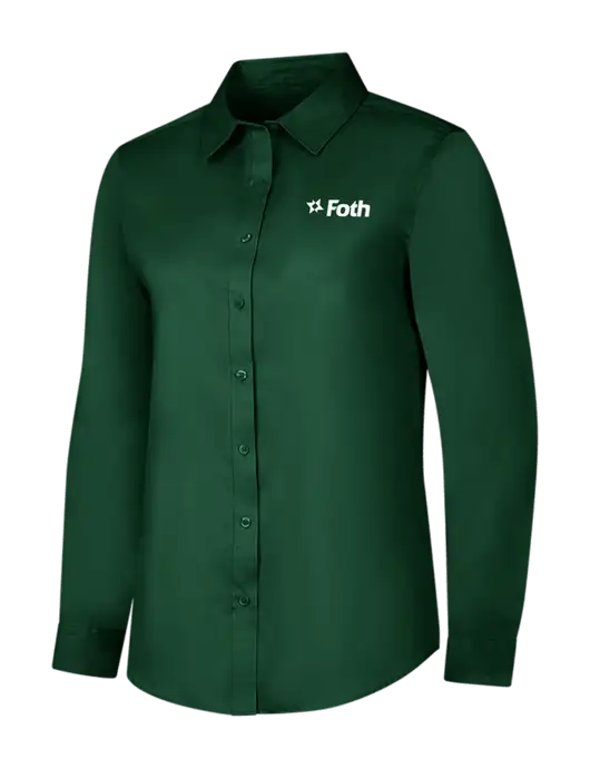 Dark Green Womens Long Sleeve Superpro React Twill Shirt w/Foth Logo