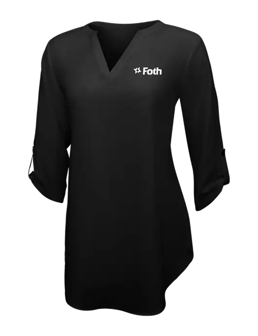 Womens Black 3/4 Sleeve Tunic Blouse w/Foth Logo