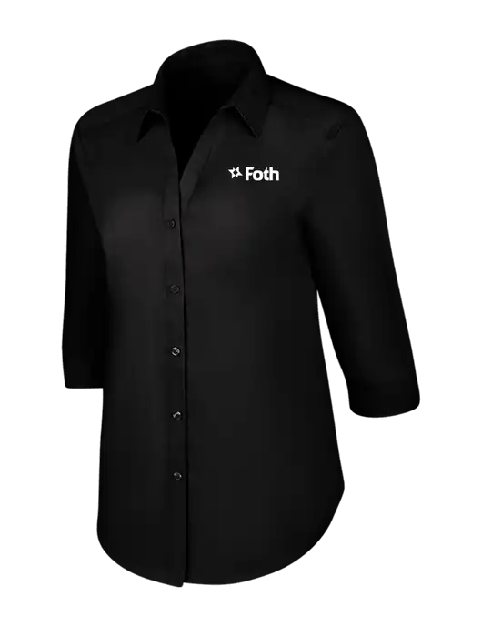 Womens Black 3/4 Sleeve Carefree Poplin Shirt w/Foth Logo
