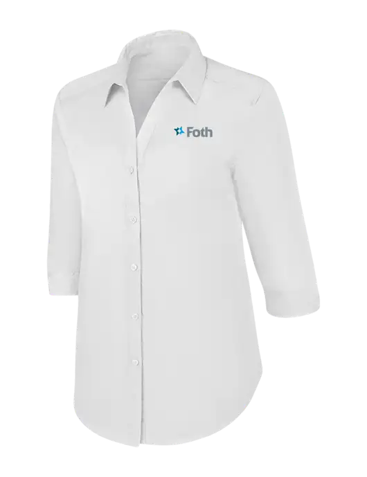 Womens White 3/4 Sleeve Carefree Poplin Shirt w/Foth Logo