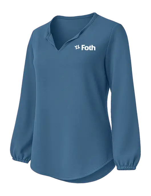 Womens Textured Light Navy Crepe Blouse w/Foth Logo