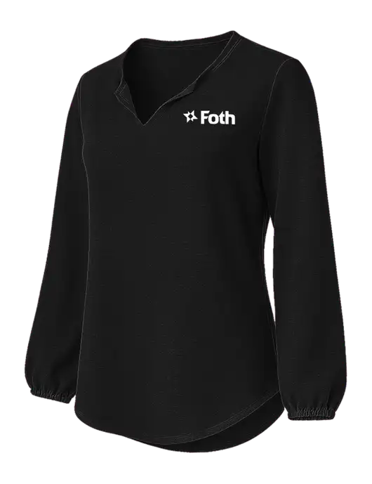 Womens Textured Black Crepe Blouse w/Foth Logo