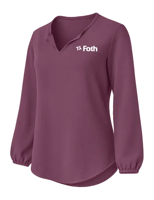 Womens Textured Purple Crepe Blouse w/Foth Logo