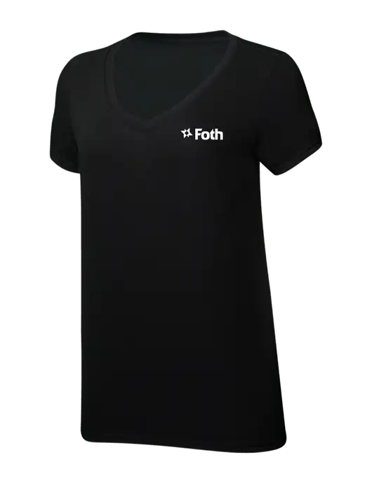 Womens Simply Soft V-Neck Black 4.5oz  Poly/Combed Ring Spun Cotton T-Shirt w/Foth Logo