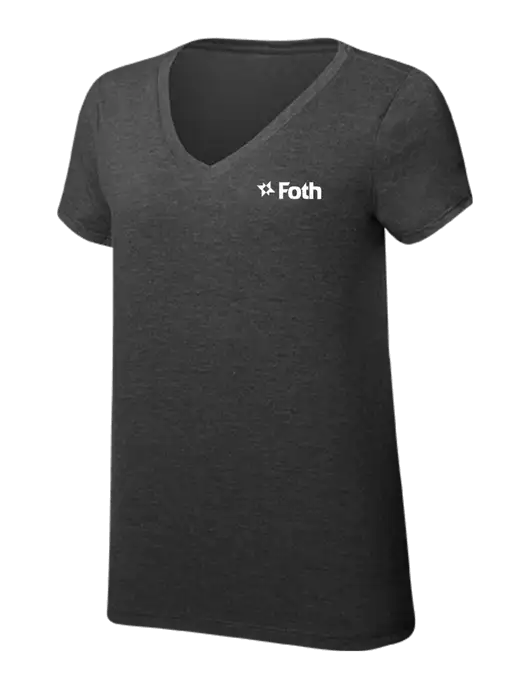 Womens Simply Soft V-Neck Black Frost 4.5oz  Poly/Combed Ring Spun Cotton T-Shirt w/Foth Logo