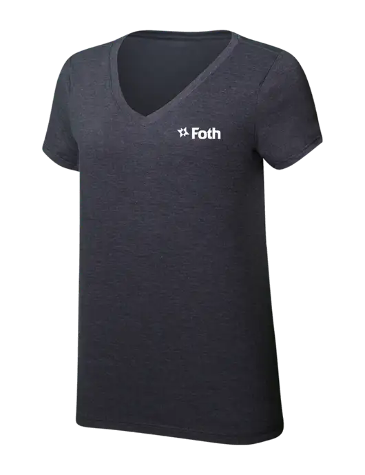 Womens Simply Soft V-Neck Heather Charcoal 4.5oz  Poly/Combed Ring Spun Cotton T-Shirt w/Foth Logo