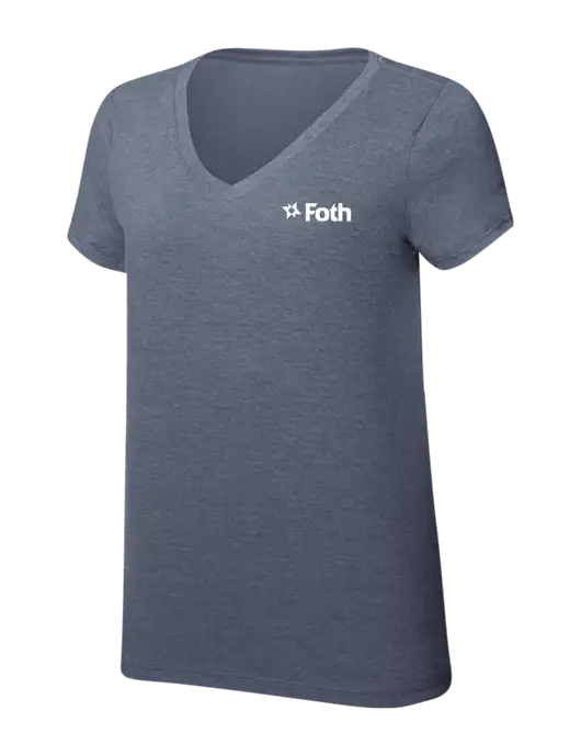 Womens Simply Soft V-Neck Navy Frost 4.5oz  Poly/Combed Ring Spun Cotton T-Shirt w/Foth Logo