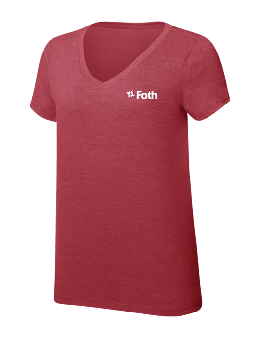 Womens Simply Soft V-Neck Red Frost 4.5oz  Poly/Combed Ring Spun Cotton T-Shirt w/Foth Logo