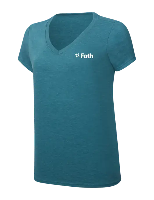 Womens Simply Soft V-Neck Heather Teal 4.5oz  Poly/Combed Ring Spun Cotton T-Shirt w/Foth Logo