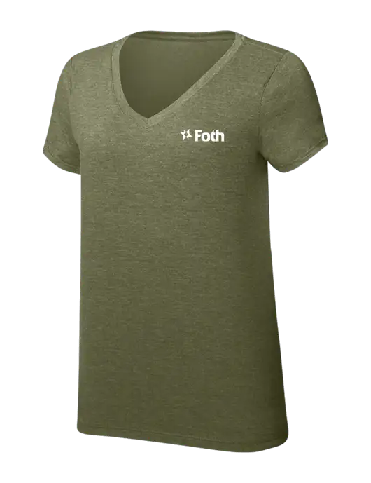 Womens Simply Soft V-Neck Military Green Frost 4.5oz  Poly/Combed Ring Spun Cotton T-Shirt w/Foth Logo