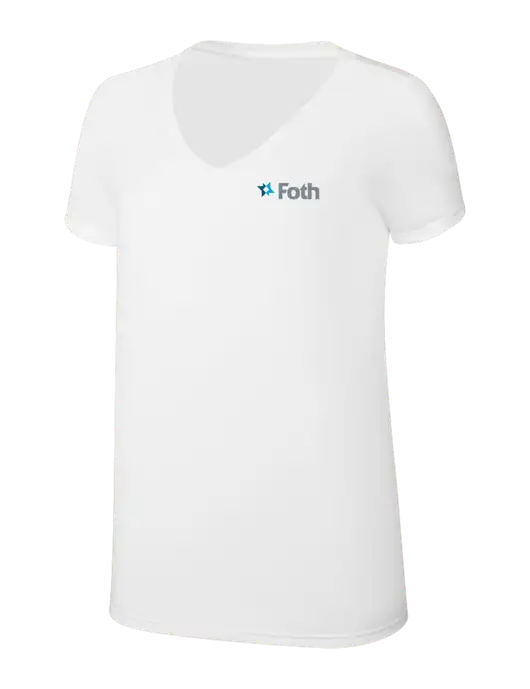 Womens Simply Soft V-Neck White 4.5oz  Poly/Combed Ring Spun Cotton T-Shirt w/Foth Logo