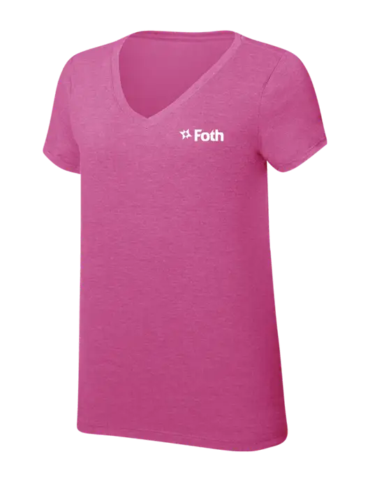 Womens Simply Soft V-Neck Fuschia Frost 4.5oz  Poly/Combed Ring Spun Cotton T-Shirt w/Foth Logo