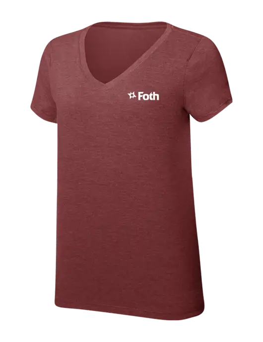 Womens Simply Soft V-Neck Maroon Frost 4.5oz  Poly/Combed Ring Spun Cotton T-Shirt w/Foth Logo