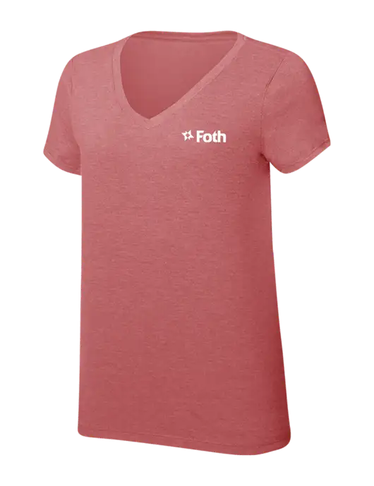 Womens Simply Soft V-Neck Blush Frost 4.5oz  Poly/Combed Ring Spun Cotton T-Shirt w/Foth Logo