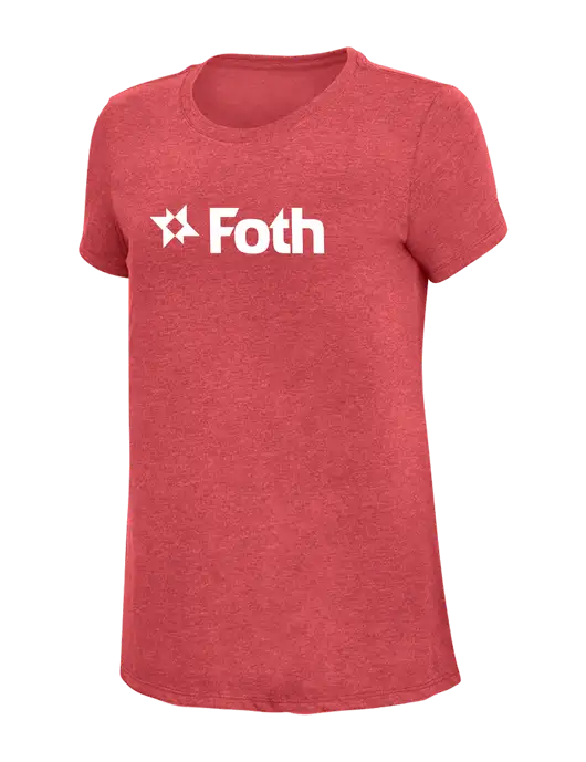 Womens Simply Soft Red Frost 4.5oz Poly/Combed Ring Spun Cotton T-Shirt w/Foth Logo