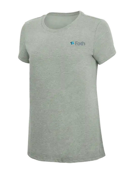 Womens Simply Soft Heathered Light Grey 4.5oz Poly/Combed Ring Spun Cotton T-Shirt w/Foth Logo