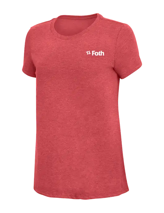 Womens Simply Soft Red Frost 4.5oz Poly/Combed Ring Spun Cotton T-Shirt w/Foth Logo