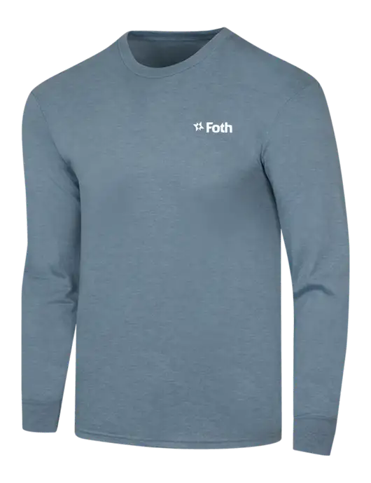 Simply Soft Long Sleeve Slate Blue Heather 4.5 oz, Poly/Combed Ring Spun Cotton T-Shirt w/Foth Logo