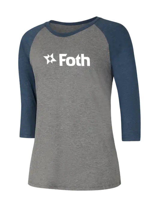 Womens Simply Soft 3/4 Sleeve Navy Frost/Grey Frost Ring Spun Cotton T-Shirt w/Foth Logo