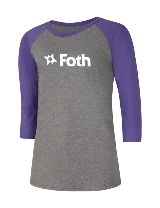 Womens Simply Soft 3/4 Sleeve Purple Frost/Grey Frost Ring Spun Cotton T-Shirt w/Foth Logo