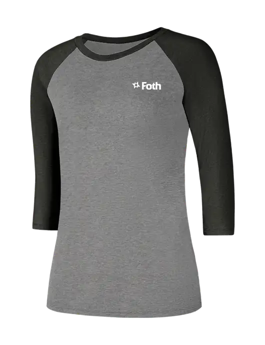 Womens Simply Soft 3/4 Sleeve Black Frost/Grey Frost Ring Spun Cotton T-Shirt w/Foth Logo