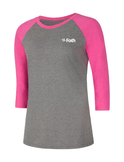 Womens Simply Soft 3/4 Sleeve Fuchsia Frost/Grey Frost Ring Spun Cotton T-Shirt w/Foth Logo