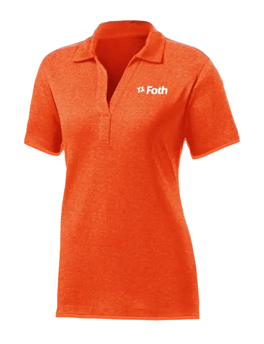Womens Orange Heather Contender Polo w/Foth Logo