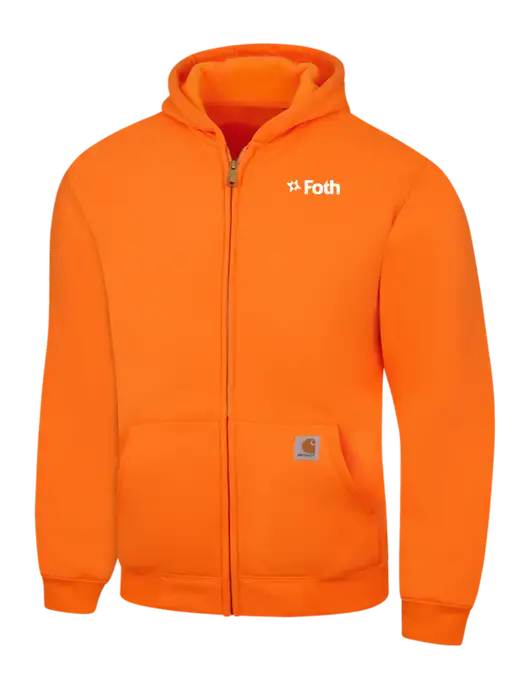 Carhartt Neon Orange Midweight Hooded Zip-Front Sweatshirt w/Foth Logo
