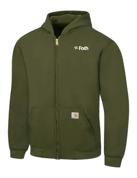 Carhartt Olive Green Midweight Hooded Zip-Front Sweatshirt w/Foth Logo