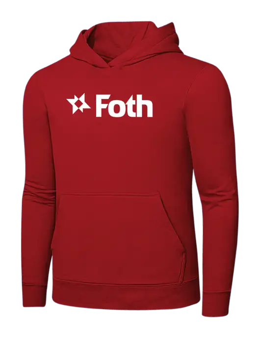 Bright Red 8.5 oz Ring Spun Hooded Sweatshirt w/Foth Logo