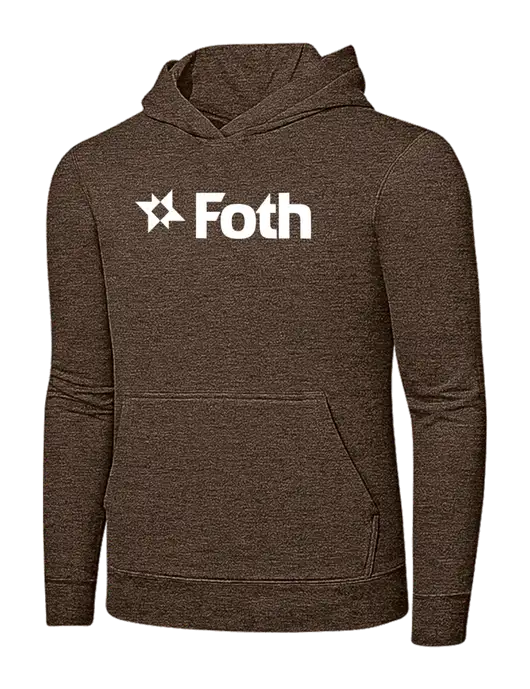 Heather Dark Chocolate Brown 7.8 oz Ring Spun Hooded Sweatshirt w/Foth Logo