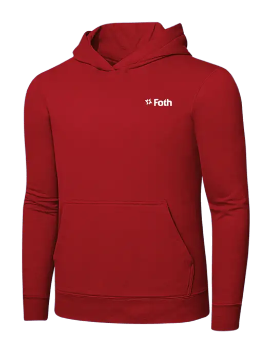 Bright Red 8.5 oz Ring Spun Hooded Sweatshirt w/Foth Logo