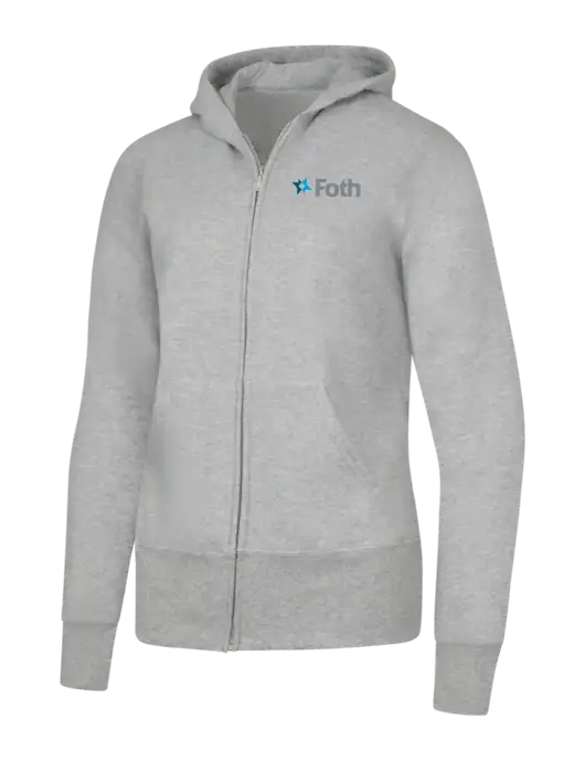 Grey Heather Womens Core Fleece Full-Zip Hooded Sweatshirt w/Foth Logo