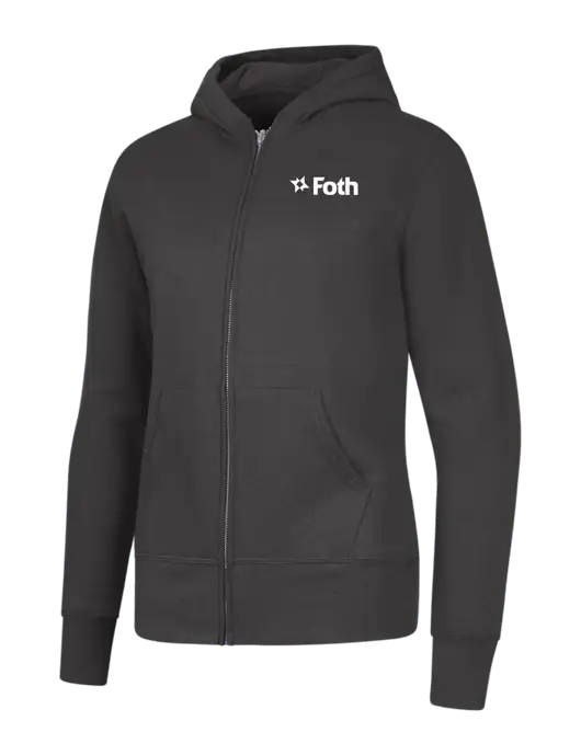 Charcoal Womens Core Fleece Full-Zip Hooded Sweatshirt w/Foth Logo
