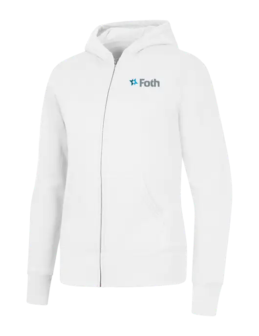 White Womens Core Fleece Full-Zip Hooded Sweatshirt w/Foth Logo