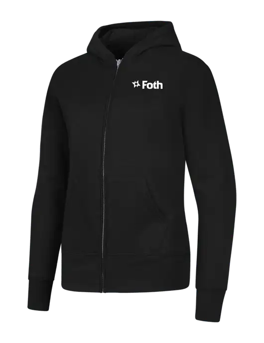 Jet Black Womens Core Fleece Full-Zip Hooded Sweatshirt w/Foth Logo