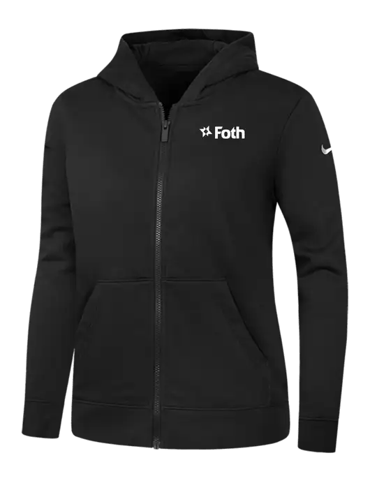 Nike Womens Club Fleece Sleeve Swoosh Full-Zip Black Hoodie w/Foth Logo