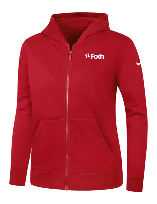 Nike Womens Club Fleece Sleeve Swoosh Full-Zip Red Hoodie w/Foth Logo